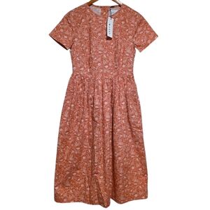 OffOn Button Back Short Sleeve Cotton Dress in Coral Floral Size XS NWT